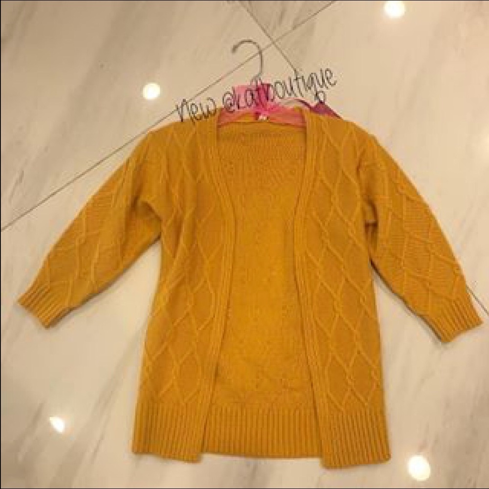 Kids Fashion Cable Knit Cardigan in Mustard